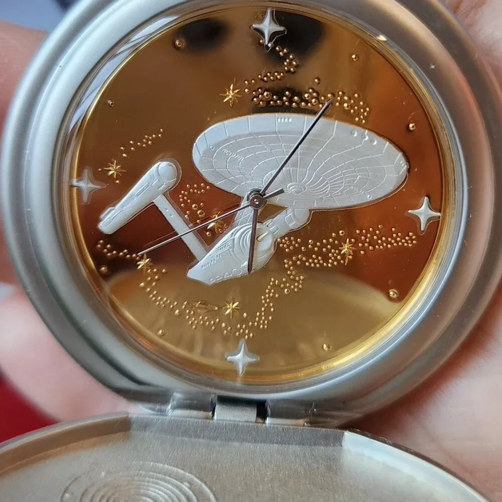 Vintage 2000 - Star Trek USS Enterprise Pocket Watch w/22k Details. New w/o box - Picture 10 of 15